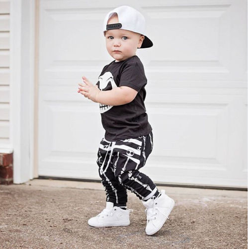 Toddler Kids Baby Boys Halloween T-shirt Black Tops+Long Pants Outfits Set Skull Summer Holiday Set Clothes - ebowsos