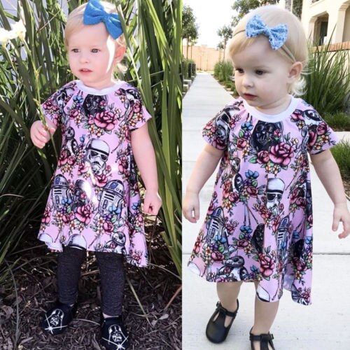 War Newborn Kids Baby Girl Skull Cotton Flowers Dress T-shirt Clothes Purple Summer 0-3Y - ebowsos