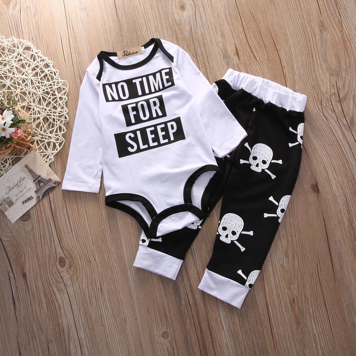 Winter Newborn Infant Baby Boys Skull Cotton Clothes Romper Tops Pants Trousers Outfits - ebowsos