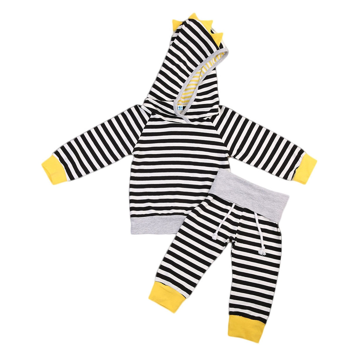 dinosaur Newborn Baby Fashion Striped Hoodies Autumn Warm Clothes  2PCS Sweater Suit - ebowsos