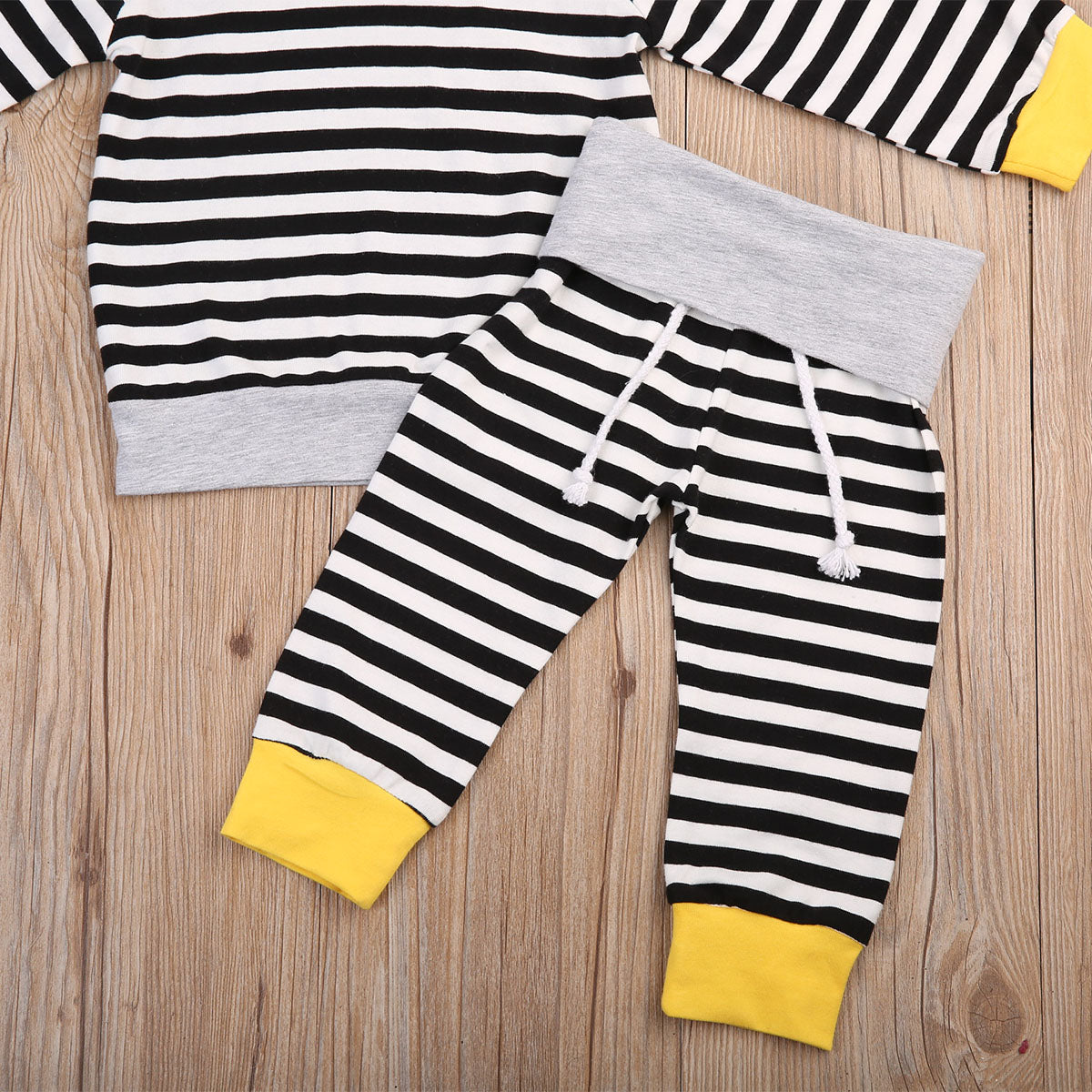 dinosaur Newborn Baby Fashion Striped Hoodies Autumn Warm Clothes  2PCS Sweater Suit - ebowsos