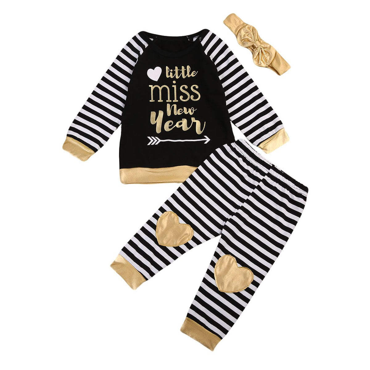 3pcs Toddler Baby Boy Girl T-shirt Striped Pants Outfits Clothes Set US Stock - ebowsos