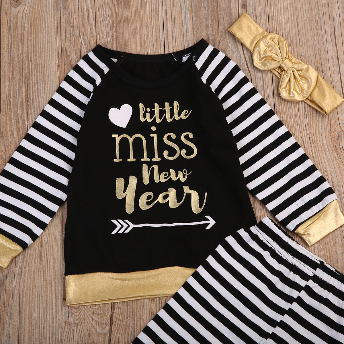 3pcs Toddler Baby Boy Girl T-shirt Striped Pants Outfits Clothes Set US Stock - ebowsos