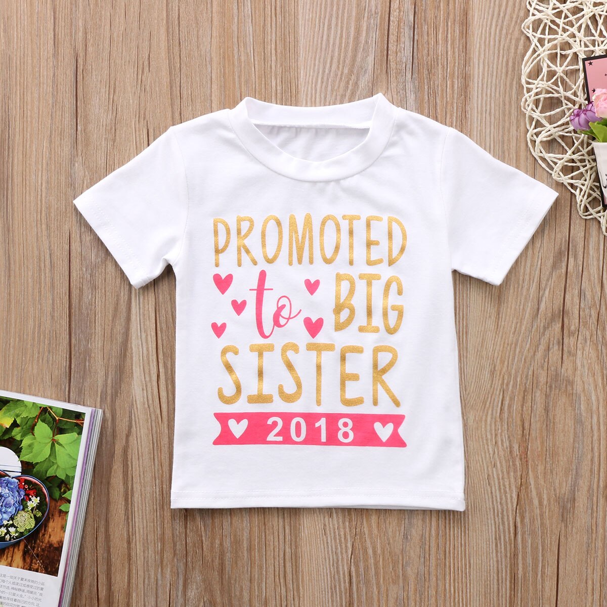 New Kids Baby Girls Cotton Tops Summer T-shirts Clothes Short Sleeve Toddler Big Sister Letter - ebowsos