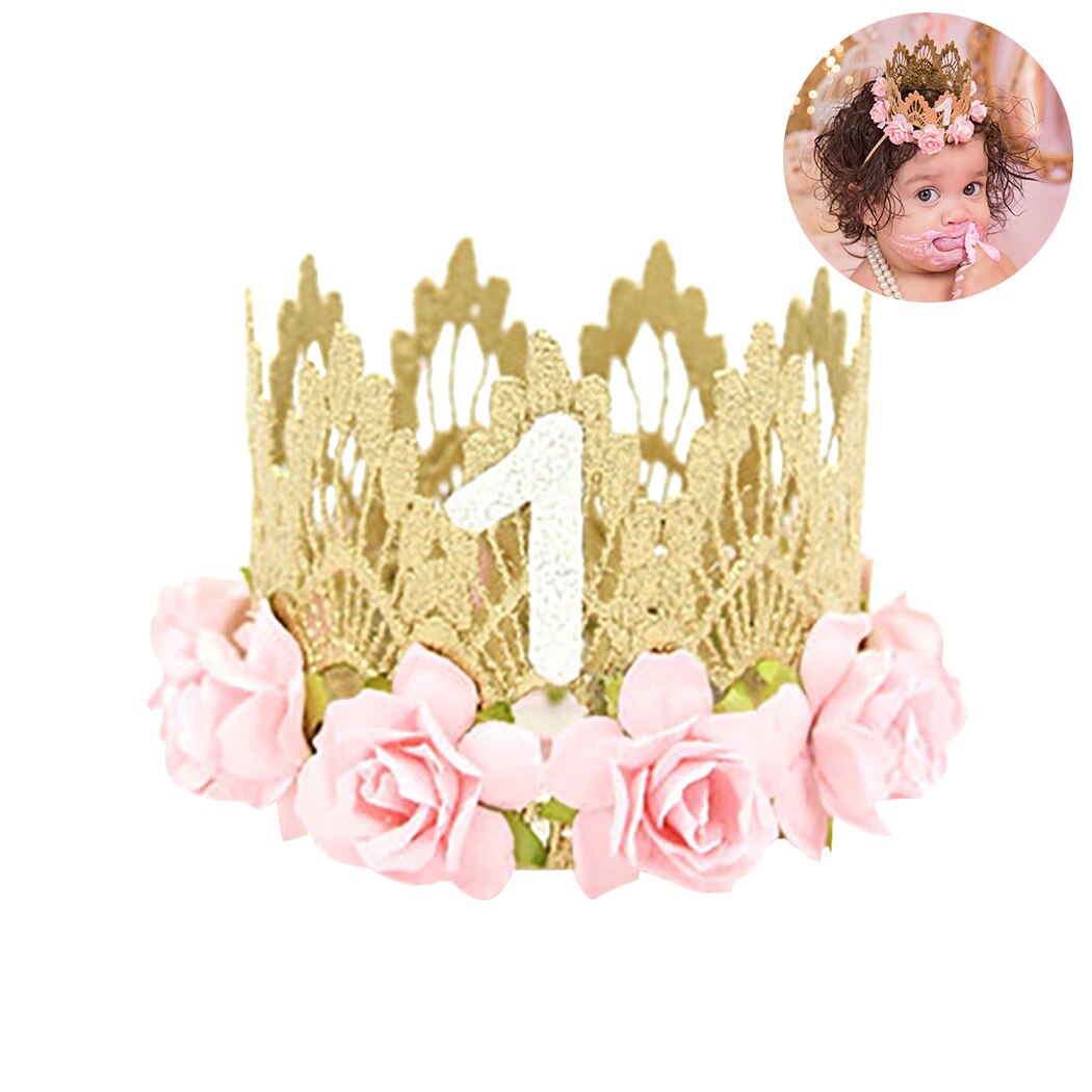 2019 New Children's Lace Crown Baby Birthday Crown Headdress Fashion Sequin Decor First Birthday Hat Party Hat For Baby Kids-ebowsos