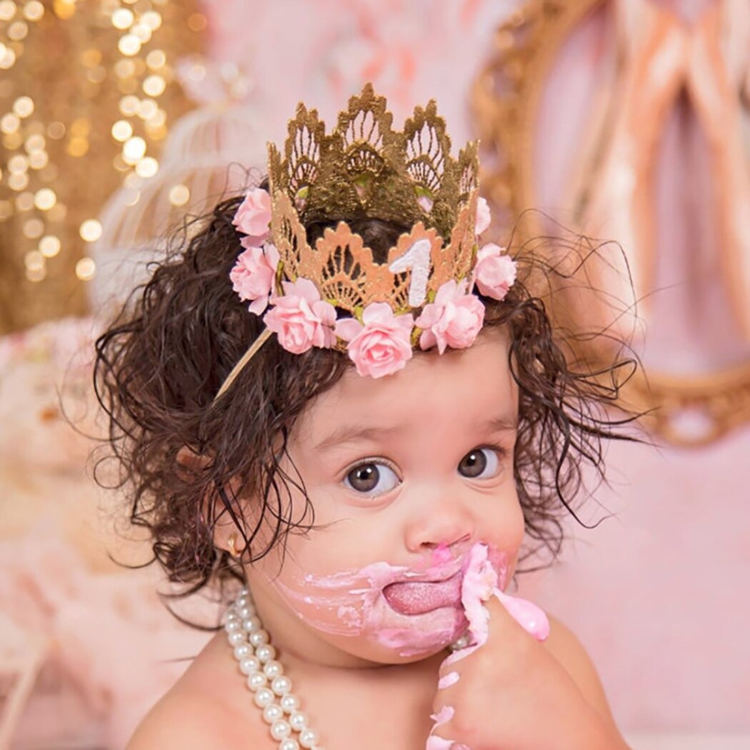 2019 New Children's Lace Crown Baby Birthday Crown Headdress Fashion Sequin Decor First Birthday Hat Party Hat For Baby Kids-ebowsos