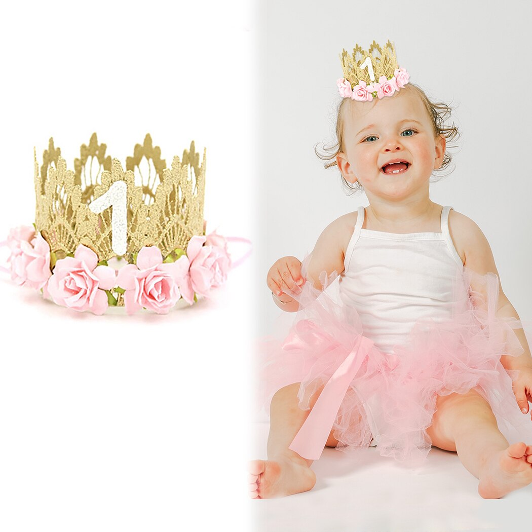 2019 New Children's Lace Crown Baby Birthday Crown Headdress Fashion Sequin Decor First Birthday Hat Party Hat For Baby Kids-ebowsos