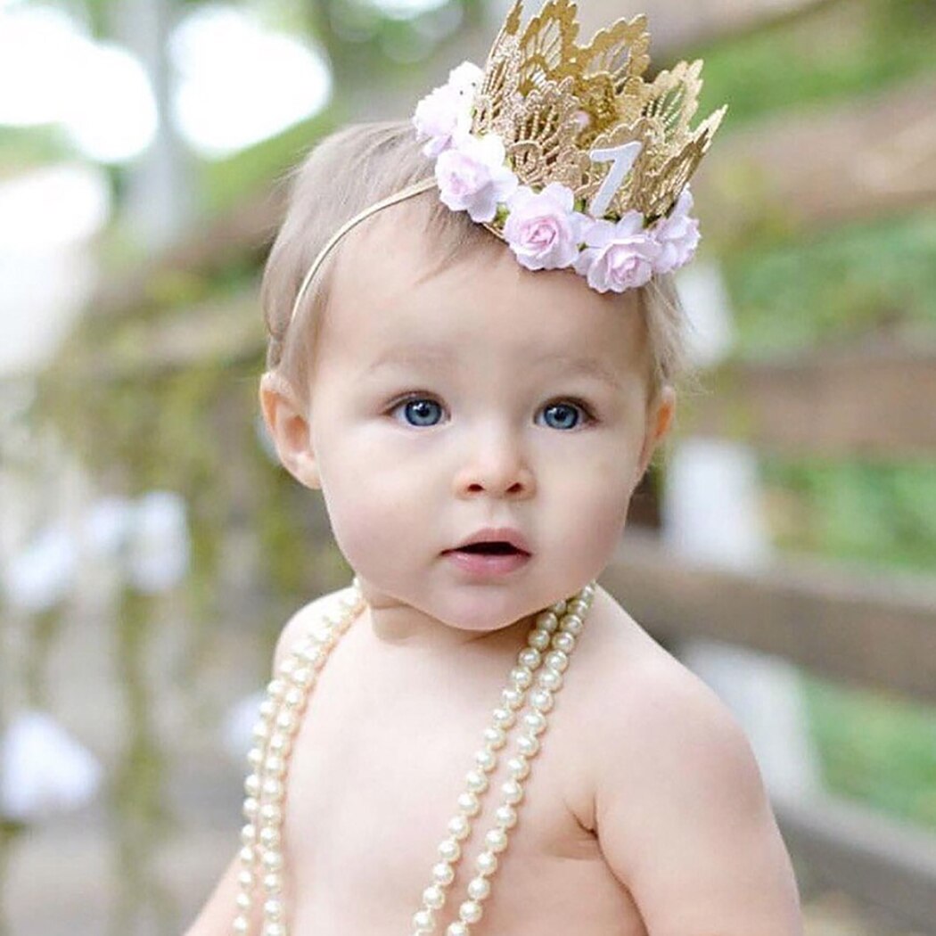 2019 New Children's Lace Crown Baby Birthday Crown Headdress Fashion Sequin Decor First Birthday Hat Party Hat For Baby Kids-ebowsos