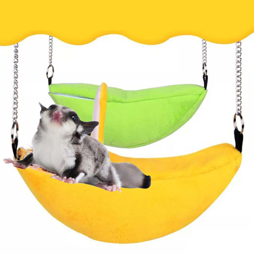 2019 New Soft Hamster Banana Nest Winter Warm Nest Hanging Hammock Moon Boat Boat Small Pet Nest Cotton Nest Pet Supplies-ebowsos