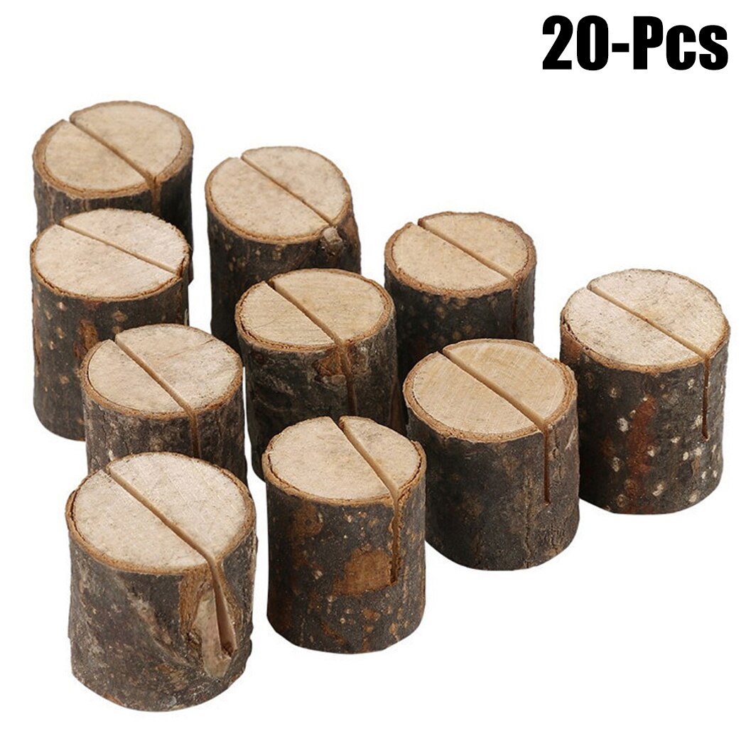 20Pcs Natural Retro Wood Card Holder Wood Stump Wedding Party Card Holder Stand Office Desk Photo Folder-ebowsos