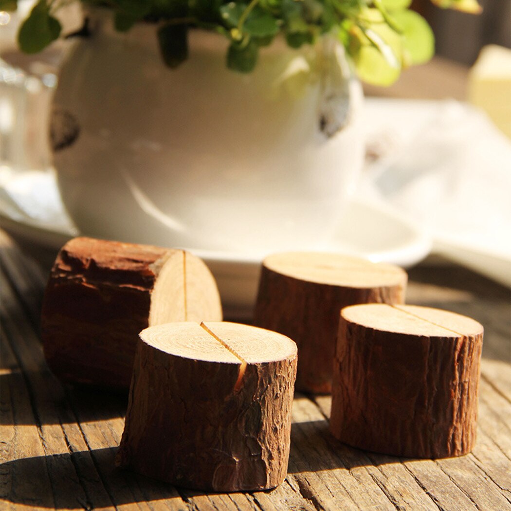 20Pcs Natural Retro Wood Card Holder Wood Stump Wedding Party Card Holder Stand Office Desk Photo Folder-ebowsos