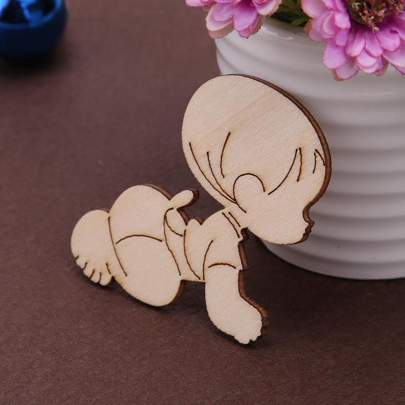 20pcs Laser Cutting Cute Baby Shape Wooden Chips Craft Wedding Wall Decor D4 - ebowsos