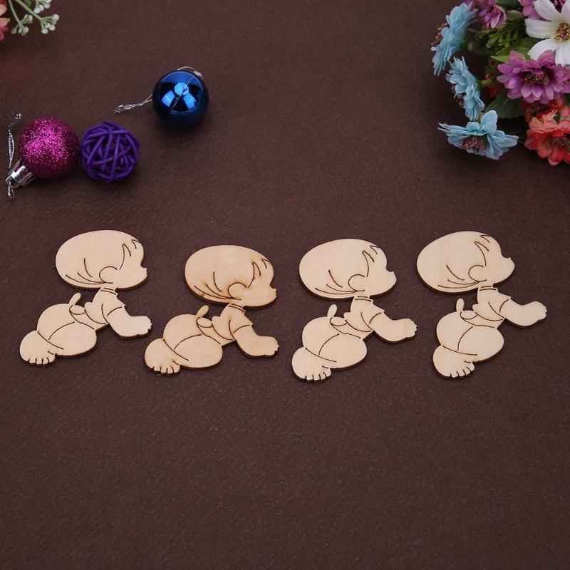 20pcs Laser Cutting Cute Baby Shape Wooden Chips Craft Wedding Wall Decor D4 - ebowsos