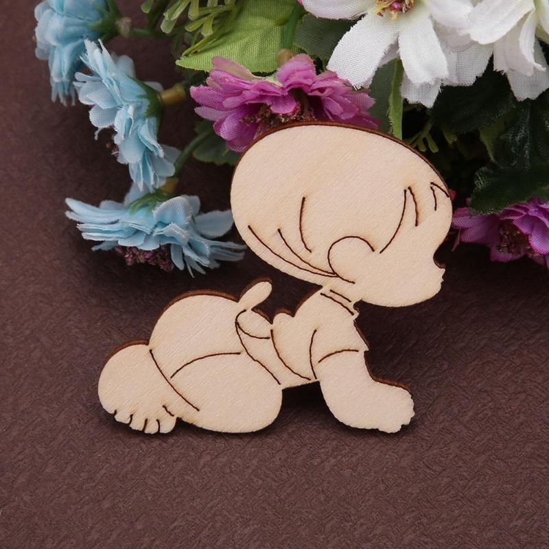 20pcs Laser Cutting Cute Baby Shape Wooden Chips Craft Wedding Wall Decor D4 - ebowsos