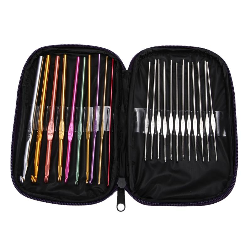 22pcs Set Multi-colour Aluminum Crochet Hooks Needles Knit Weave Craft Yarn - ebowsos