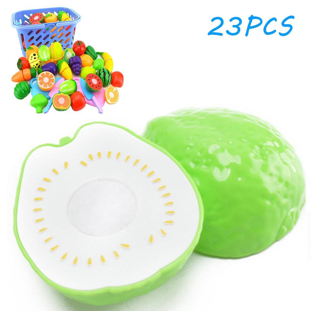 23Pcs/Set Fruit Vegetable Cutting Kitchen Knife Fun Toy Gift Tools For Kids Plastic Fruit Vegetables Cutting Toy-ebowsos