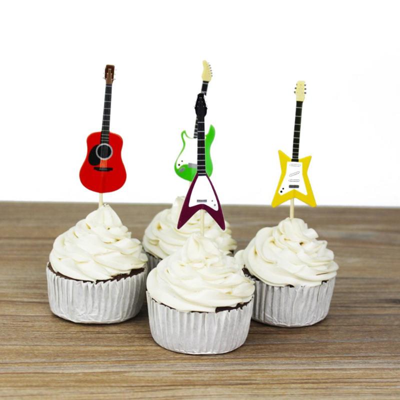 24pcs Children's Birthday Party Guitar Cake Dessert Decoration Insert Cards - ebowsos