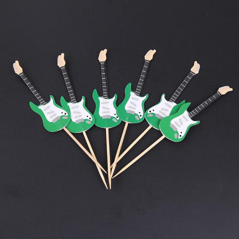 24pcs Children's Birthday Party Guitar Cake Dessert Decoration Insert Cards - ebowsos