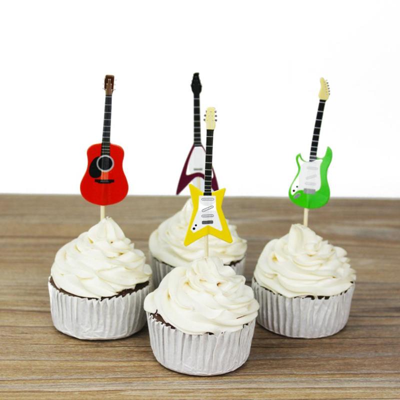 24pcs Children's Birthday Party Guitar Cake Dessert Decoration Insert Cards - ebowsos