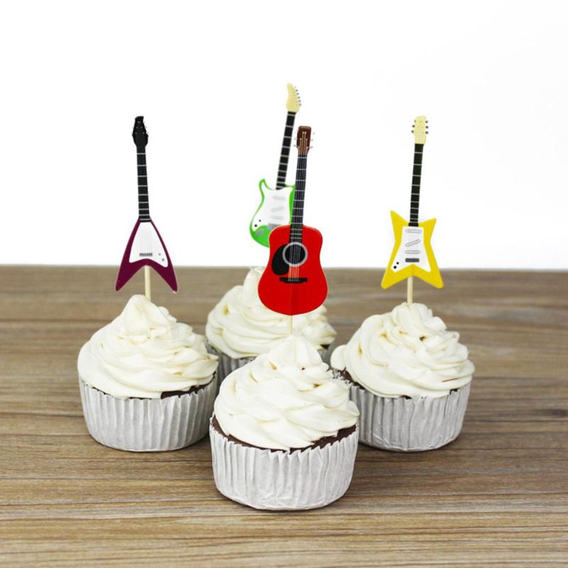 24pcs Children's Birthday Party Guitar Cake Dessert Decoration Insert Cards - ebowsos