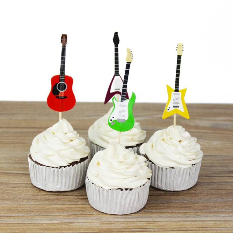 24pcs Children's Birthday Party Guitar Cake Dessert Decoration Insert Cards - ebowsos