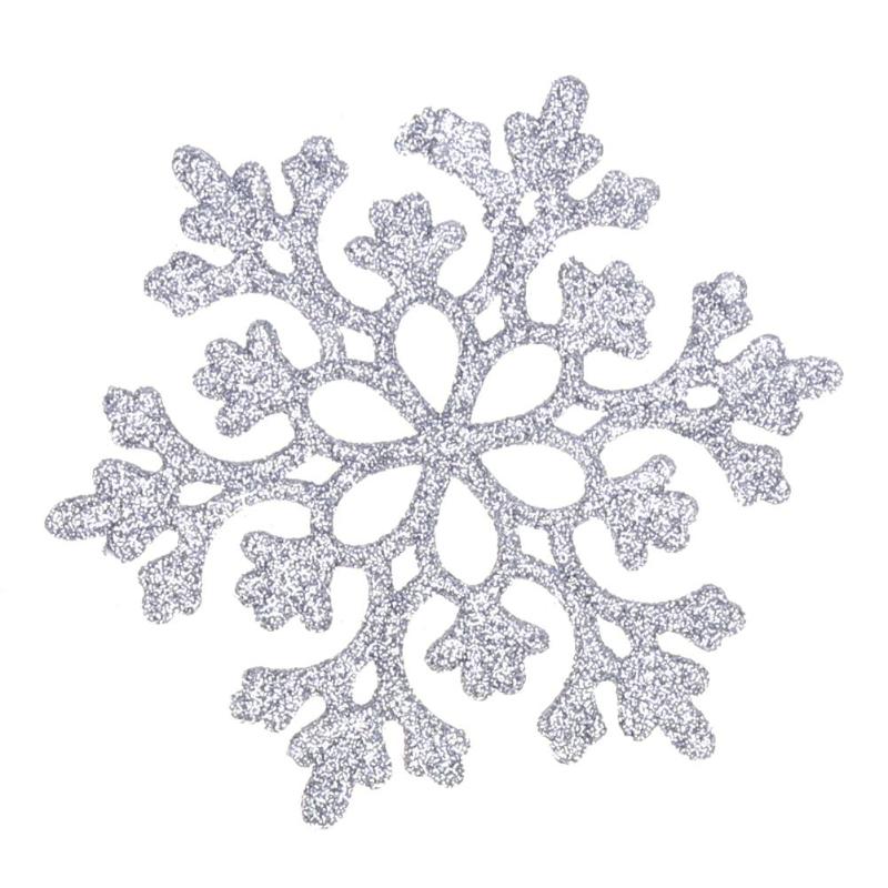 24pcs Snowflakes Christmas Decor 10cm Plastic Glitter Snow Flake Ornaments - ebowsos