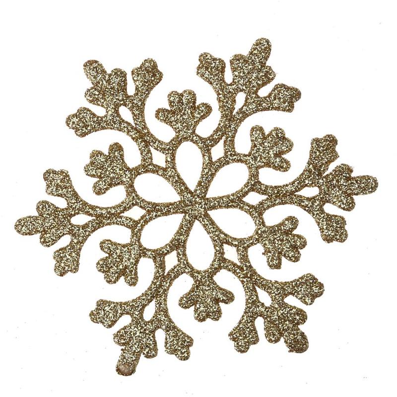 24pcs Snowflakes Christmas Decor 10cm Plastic Glitter Snow Flake Ornaments - ebowsos