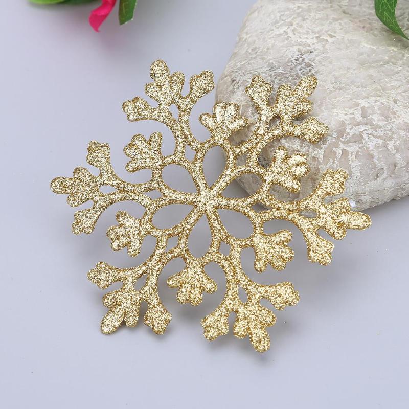 24pcs Snowflakes Christmas Decor 10cm Plastic Glitter Snow Flake Ornaments - ebowsos