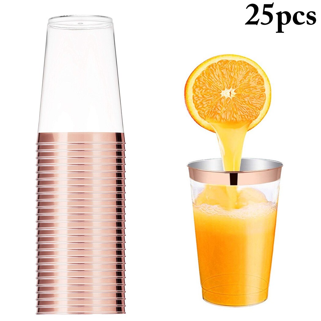 25PCS 12oz Fashion Bronzing Disposable Transparent Party Cup Drinking Cup Clear Disposable Plastic Cups Party Cups For Wedding-ebowsos