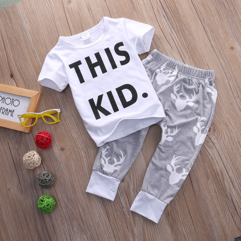 2PCS Baby Boy Kids Short Sleeve T-shirt+Pants Outfits 2PCS Summer Clothes Set - ebowsos