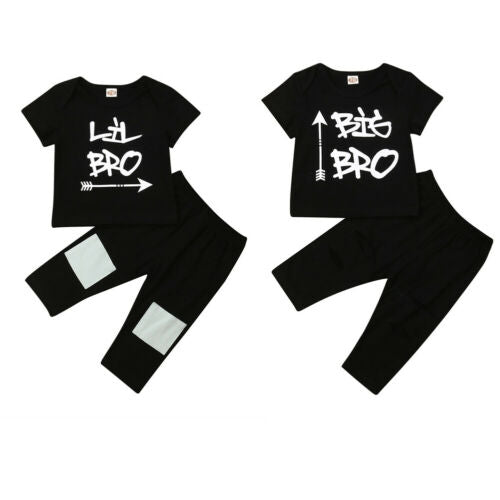 2PCS Baby Boy Summer Big Little Boy T-Shirt+ Pants Outfit Matching Set - ebowsos