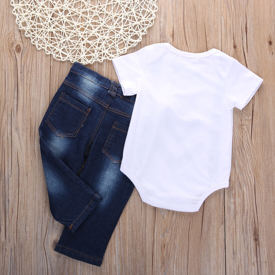 2PCS Baby Boys Girls Kids T-shirt Tops+Jeans Pants Set Bodysuit Outfits Jumpsuit Baby Boys gentleman cute - ebowsos