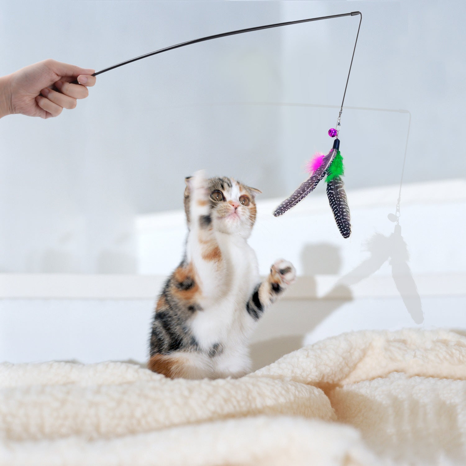 2PCS Cat Teaser Wand Creative Retractable Cat Teaser Toy With 9 Feather Refill Pet Interactive Toy Supplies 2019 New Arrive-ebowsos