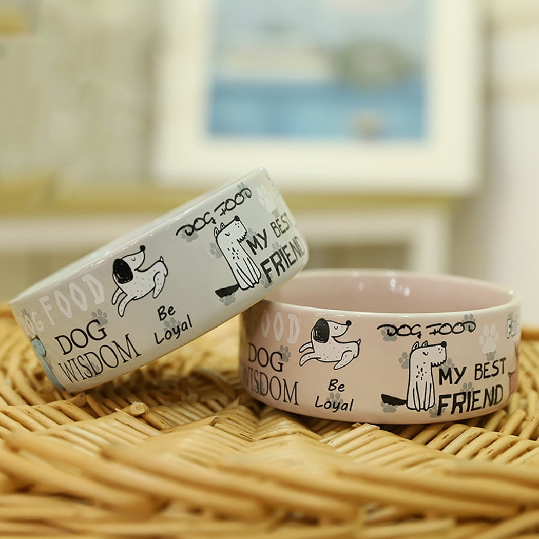 2PCS Creative Cartoon Letter Ceramic Cat Feeding Bowl Cat Dog Food Bowls Cartoon Printed Ceramic Pet Bowl Pet Feeding Supplies-ebowsos