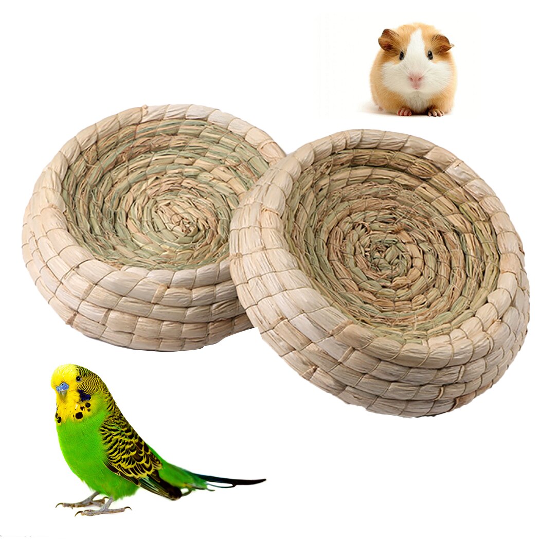 2PCS Creative Small Pet Bed Mini Bird Nest Straw Artificial Finch Nest Bird House For Parrot Hamster Pet Household Supplies-ebowsos