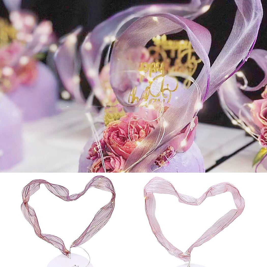 2PCS Fashion Mother's Day Wedding Birthday Party Creative Romantic Cake Decoration Ribbon Fashion Cake Decoration With Light-ebowsos