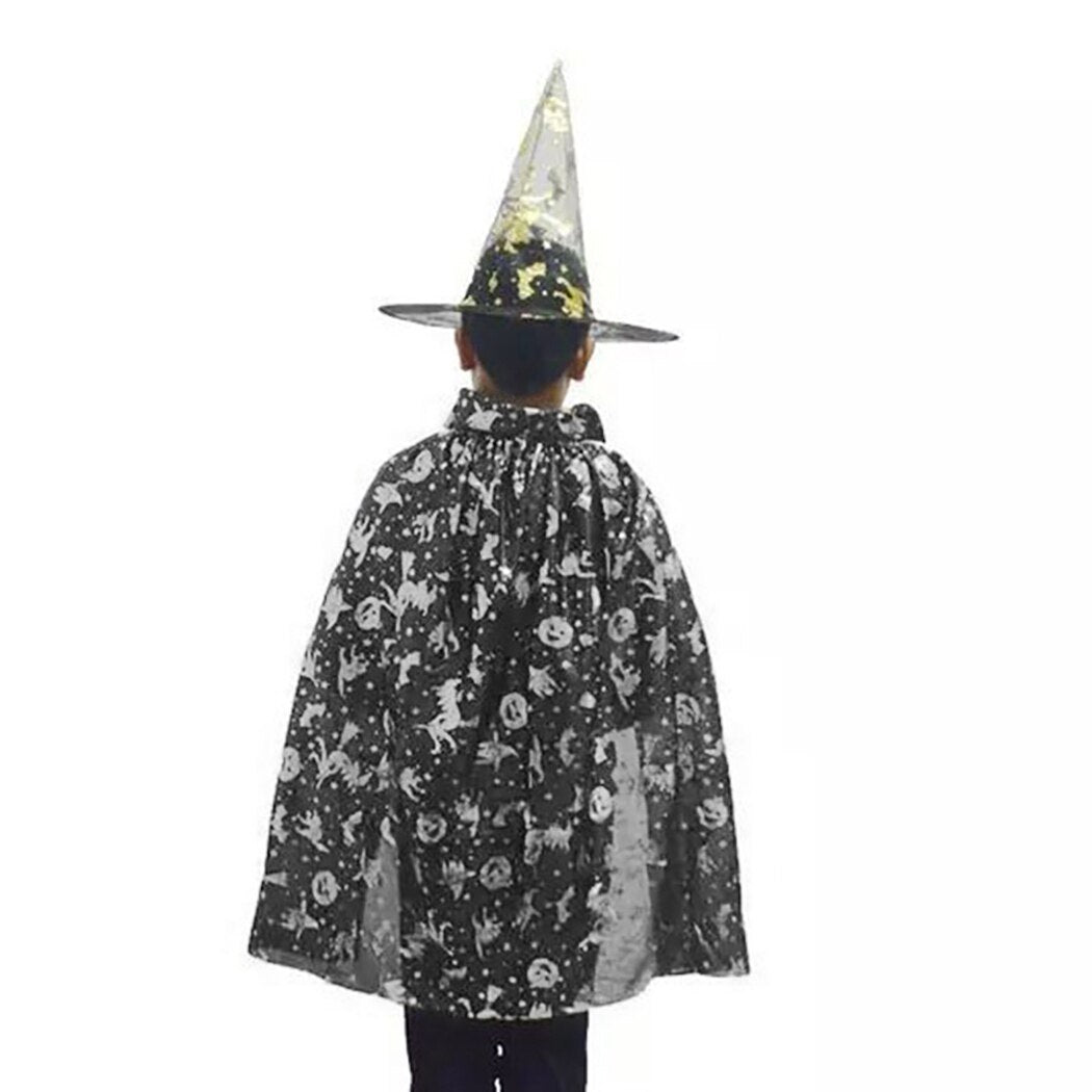 2PCS Halloween Witch Cloak Decoration Fashion Star Pattern Costume Cloak Cosplay Cape With Hats Festival Clothing Accessories-ebowsos