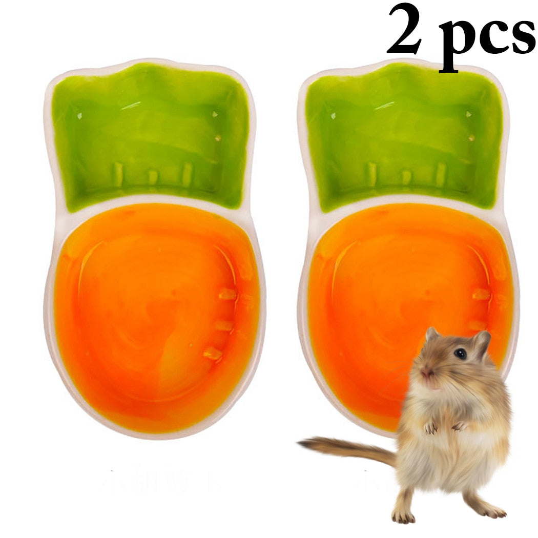 2PCS Hamster Rabbit Chinchilla Ceramic Bowl Cute Carrot Decor Ceramic Food & Water Bowl For Small Animals Pet Supplies-ebowsos