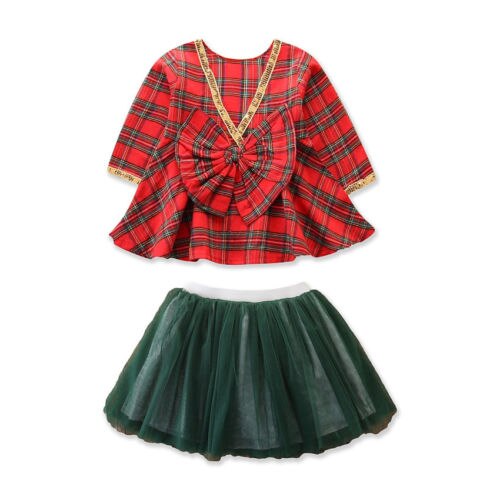 2PCS Infant Kids Baby Girl Tulle Bowknot Princess Mini Dress+Long Sleeve Tops Shirts Party Girl 2pcs Clothes - ebowsos