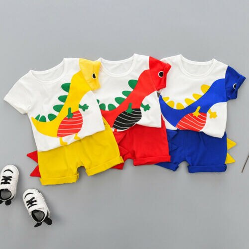 2PCS Kid Baby Boy Clothes Outfit Dinosaur Tops Short Sleeve T shirt+Shorts Pants - ebowsos