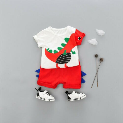 2PCS Kid Baby Boy Clothes Outfit Dinosaur Tops Short Sleeve T shirt+Shorts Pants - ebowsos