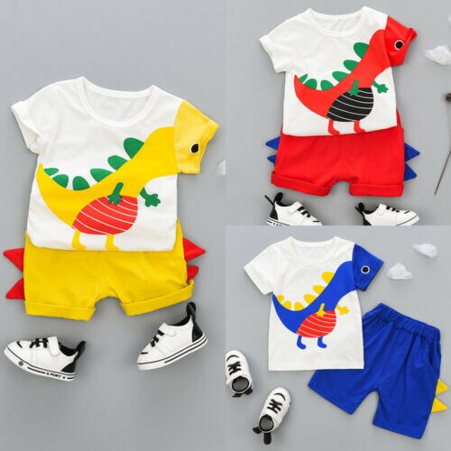 2PCS Kid Baby Boy Clothes Outfit Dinosaur Tops Short Sleeve T shirt+Shorts Pants - ebowsos