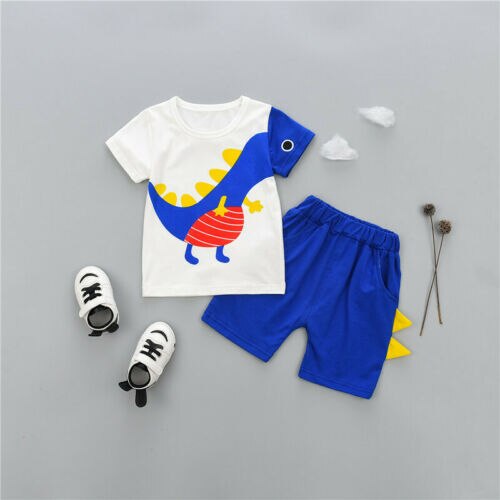 2PCS Kid Baby Boy Clothes Outfit Dinosaur Tops Short Sleeve T shirt+Shorts Pants - ebowsos