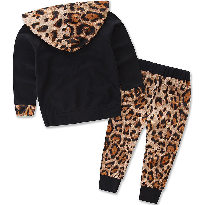 2PCS Kid Baby Boys Girls Leopard Pullover Hooded Coat + Pants Set Clothes Outfit - ebowsos