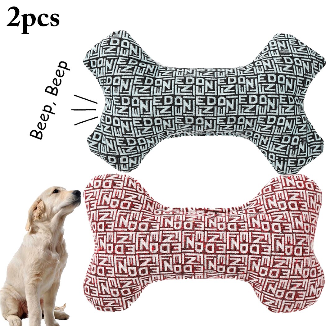 2PCS Pet Toy Creative Bone Shape Squeaky Bite Resistant Dog Toy Dog Chew Toy Linen Pet Toy Bones Shape-ebowsos