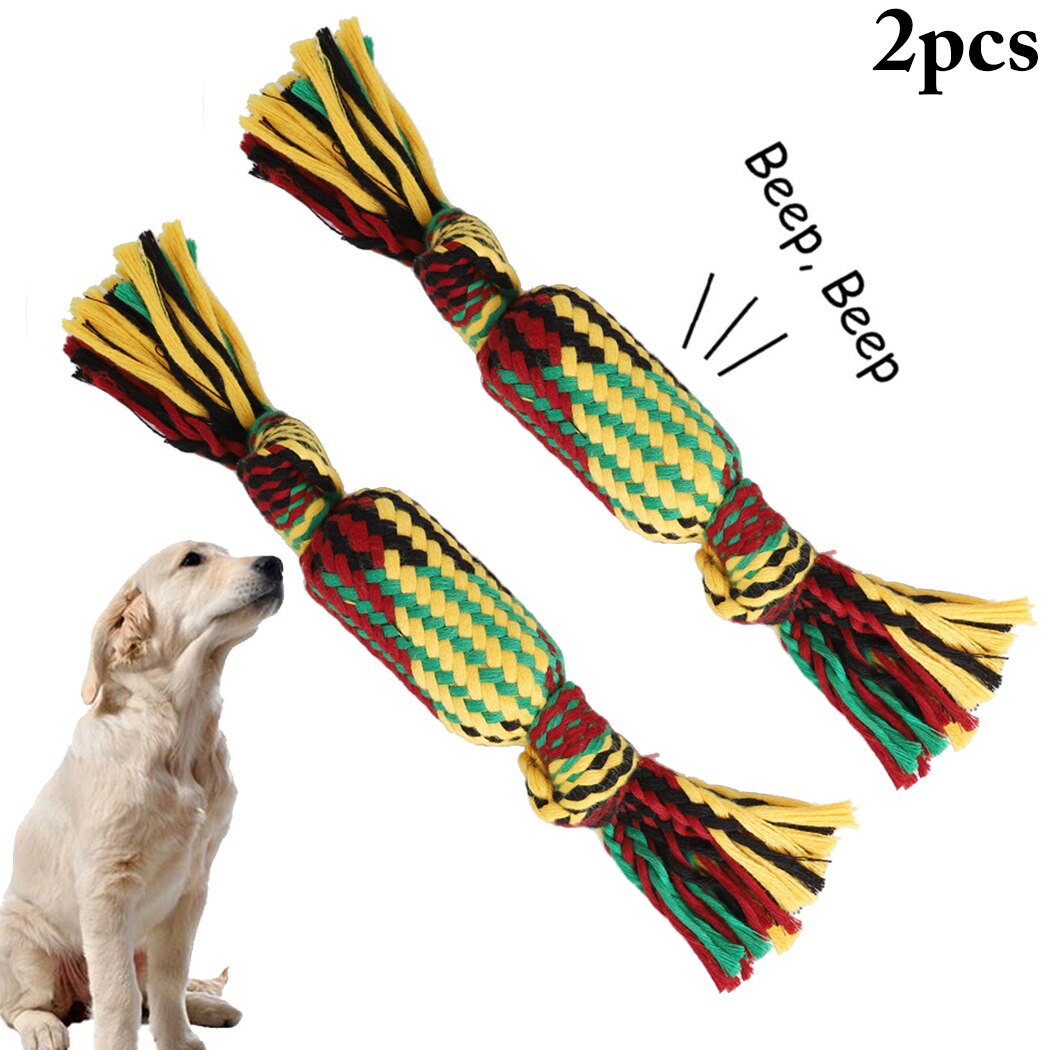 2PCS Pet Toy Pet Dog Cotton Yarn Woven Sound Candy Toy Dog Chew Toy Pet Chew Rope-ebowsos