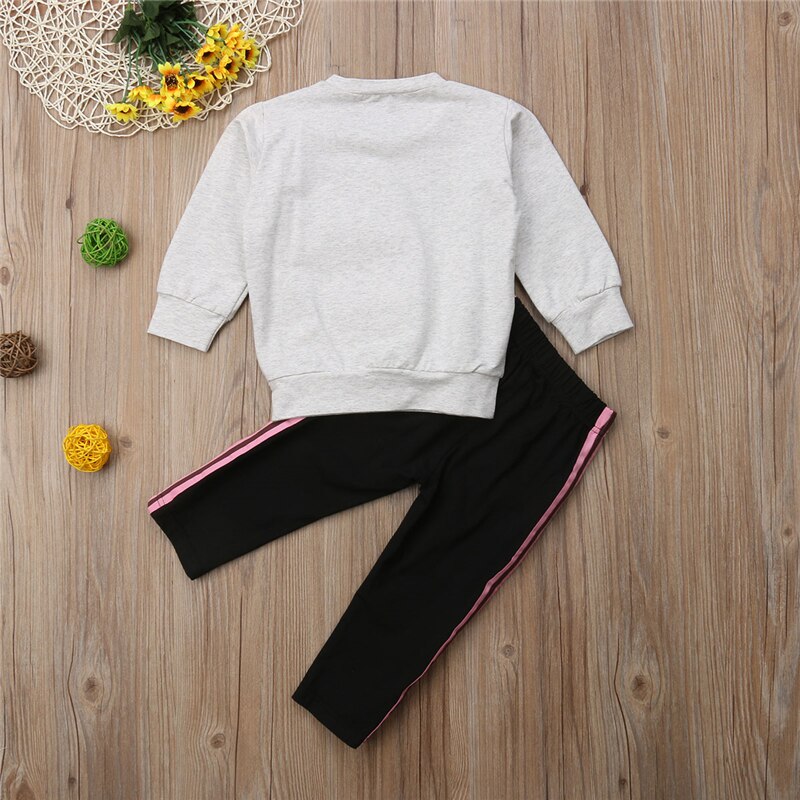 2PCS Princess Kids Baby Girls Unicorn Sweatshirt Sets Clothes Cartoon Tops+ Striped Pants 2PCS Outfits Sets - ebowsos