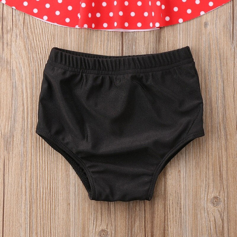 2PCS Summer Toddler Kids Baby Girl High Waist Polka Dot Halter Bandage Ruffled Swimsuit Swimwear Outfits Clothes - ebowsos