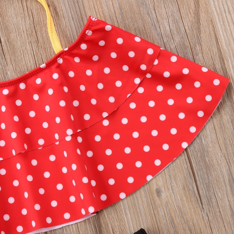 2PCS Summer Toddler Kids Baby Girl High Waist Polka Dot Halter Bandage Ruffled Swimsuit Swimwear Outfits Clothes - ebowsos