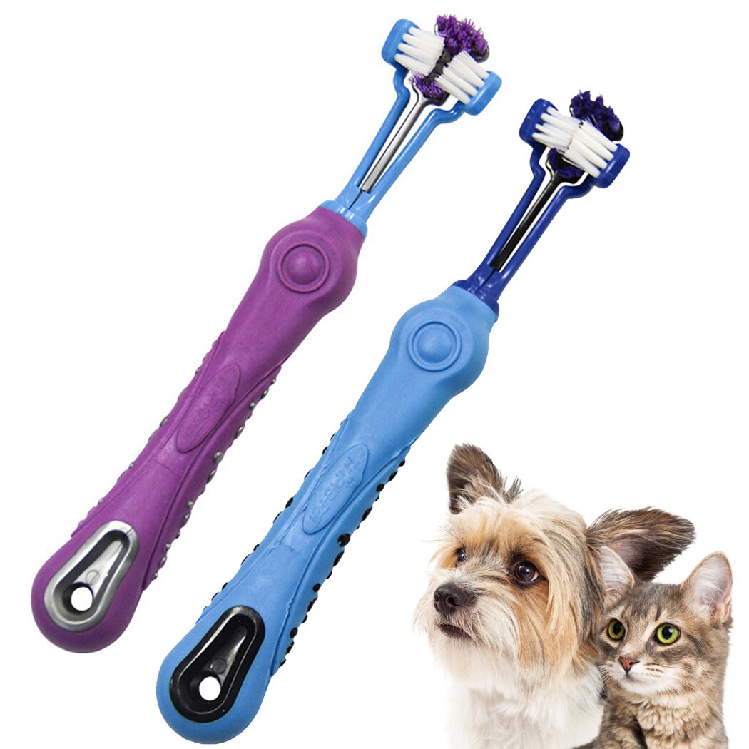 2PCS Three-Head Non-Slip Pet Toothbrush Reusable Dog Toothbrush Dog Teeth Cleaning Brush Pet Cleaning Supplies Dog Oral Cleaning-ebowsos